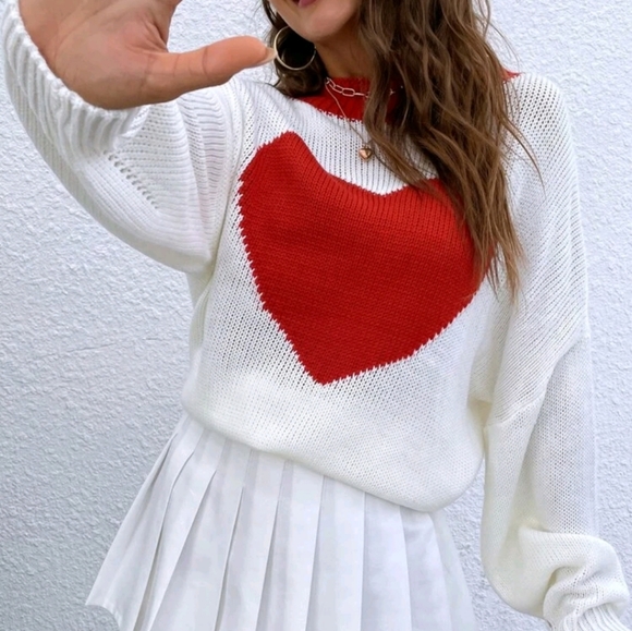 Sweaters - Heart Pattern Drop Shoulder Sweater Blouse
